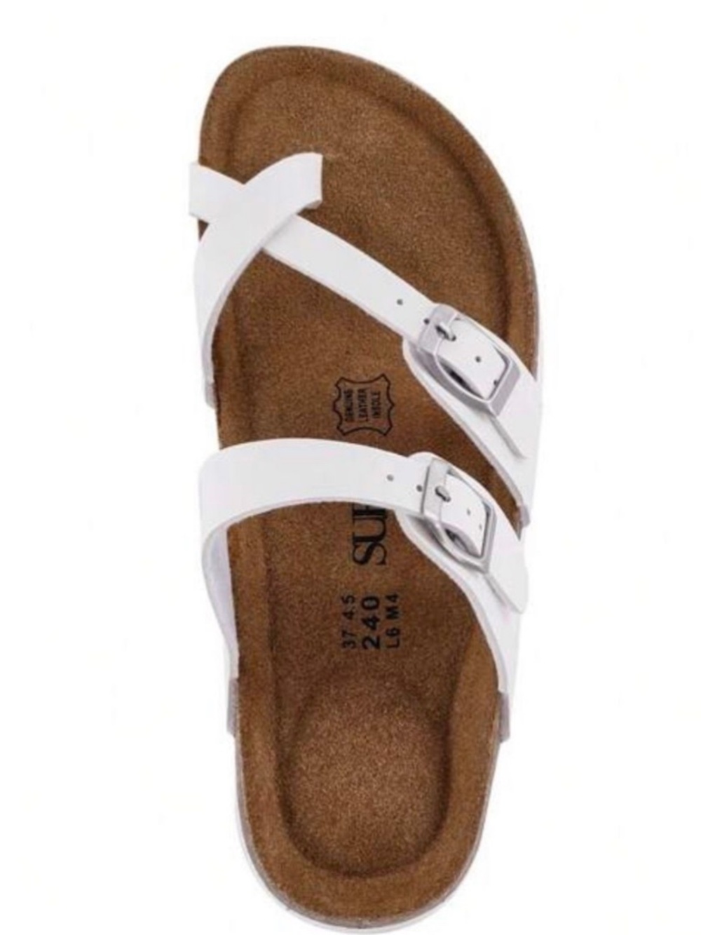 Slide Sandals - Cork Footbed - Leather Insole - Adjustable Straps - White - 8